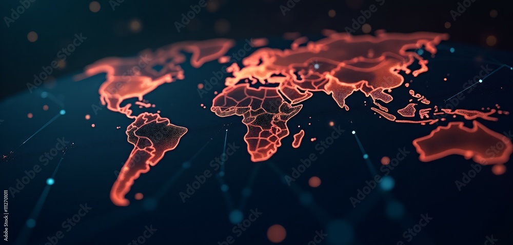 Poster a global blockchain network with glowing nodes, symbolizing the worldwide reach of cryptocurrency tr