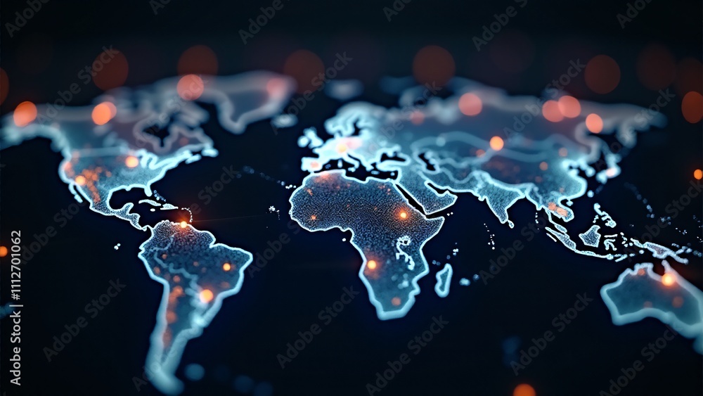 Poster a global blockchain network with glowing nodes, symbolizing the worldwide reach of cryptocurrency tr