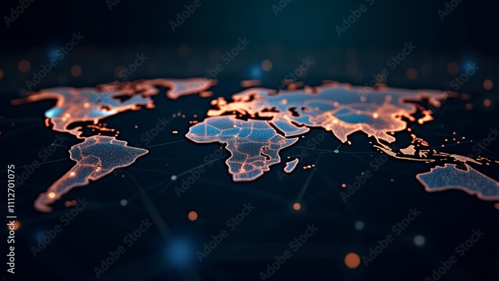 Poster a global blockchain network with glowing nodes, symbolizing the worldwide reach of cryptocurrency tr