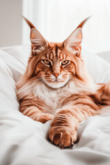 A cat is laying on a white background