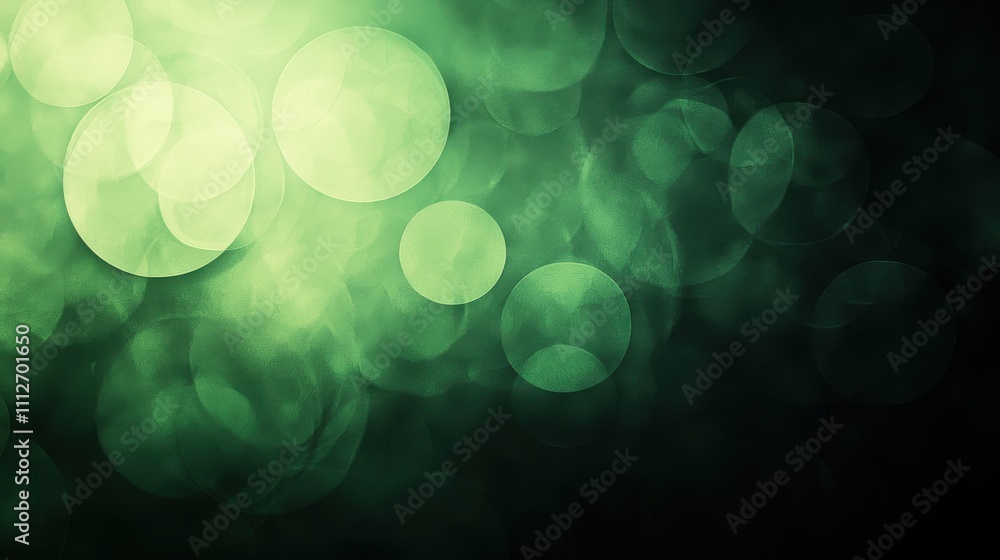 Poster abstract green bokeh background creates a calm atmosphere with soft blurred lights and circles in va