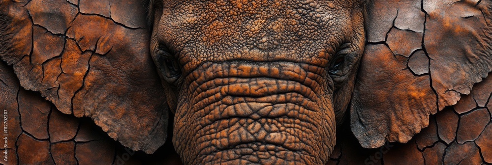 Poster elephant hide patterns, aerial view of textured elephant skin showcasing intricate wrinkles and fold
