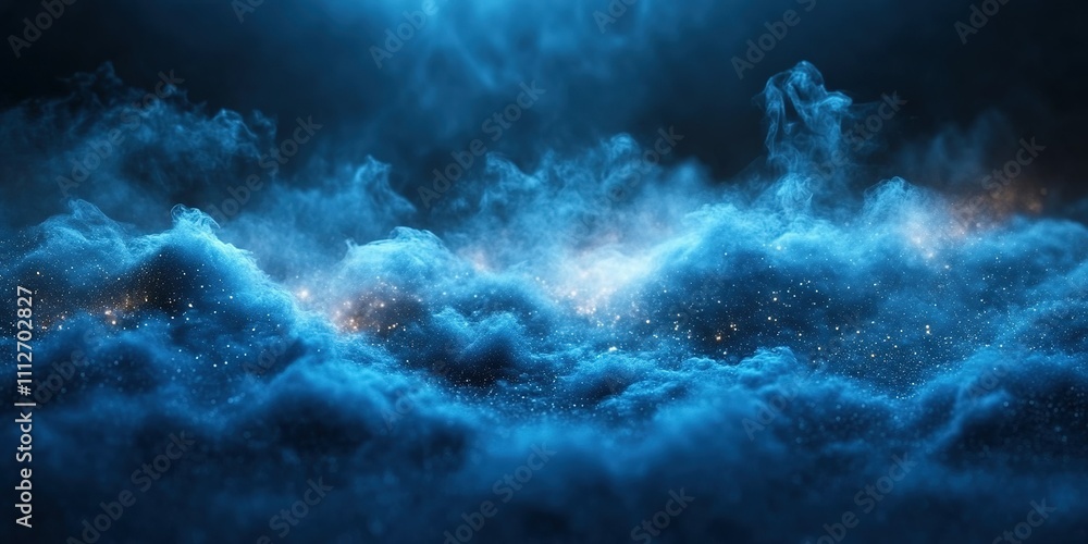 Poster mysterious blue clouds illuminated by soft light create an enchanting atmosphere in a darkened envir