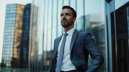 Fototapeta premium A businessman in a virtual office environment, collaborating with international partners