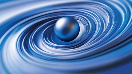 Swirling blue vortex with a metallic sphere at its center creates a dynamic visual, AI
