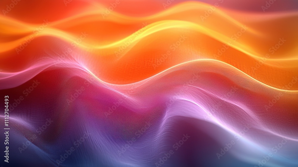 Poster vibrant waves of color transition across soft undulating patterns in a dynamic abstract display