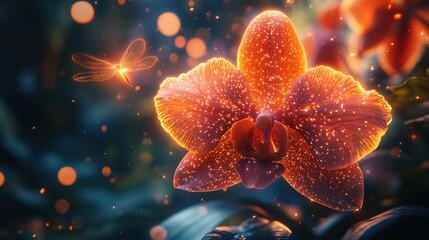 Here's a possible  and keyword list for your image.. Glowing orchid with dragonfly.
