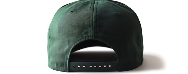 Forest green baseball cap mockup back view on solid white background, vivid sharp details