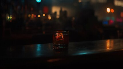 Elegant Whiskey Glass Branding on Dark Oak Table for Distillery Marketing Collateral and Advertisement Design