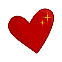 Hand drawn of red heart with shiny star