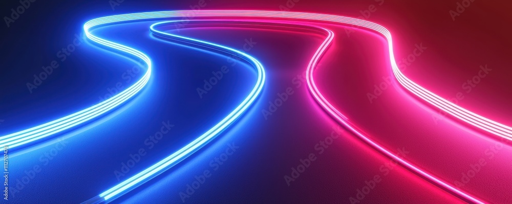 Poster abstract neon light trails in blue and red flowing dynamically on a dark background futuristic conce
