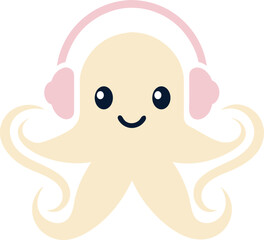 Happy Octopus Wearing Headphones Listening to Music Vector  Illustration