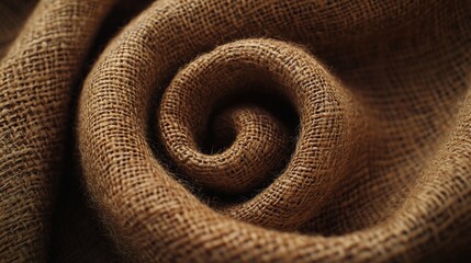 Fototapeta premium Close-up of a spiral-shaped burlap fabric texture.