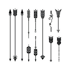 Decorative Arrow Element Silhouettes set Clipart on a white Background