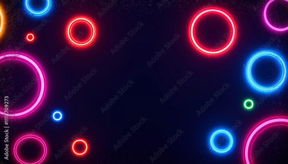 Aufkleber colorful neon circles create a vibrant atmosphere against a dark backdrop in this captivating visual