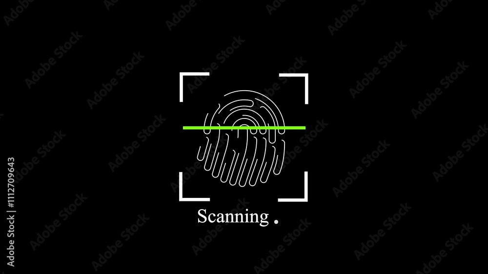 Poster fingerprint scanning icon animation with touch id, futuristic digital processing, and security conce