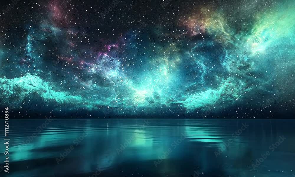 Wall mural a cosmic scene depicting a starry sky over a tranquil ocean, evoking a sense of wonder.