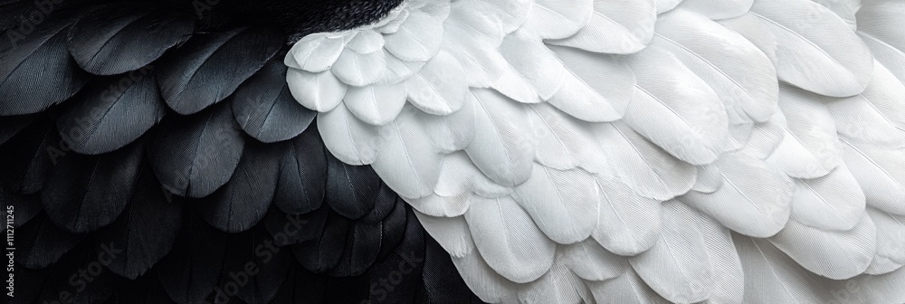 Poster penguin feather layers, intricate top-down view showcasing smooth, overlapping feathers in a gradien