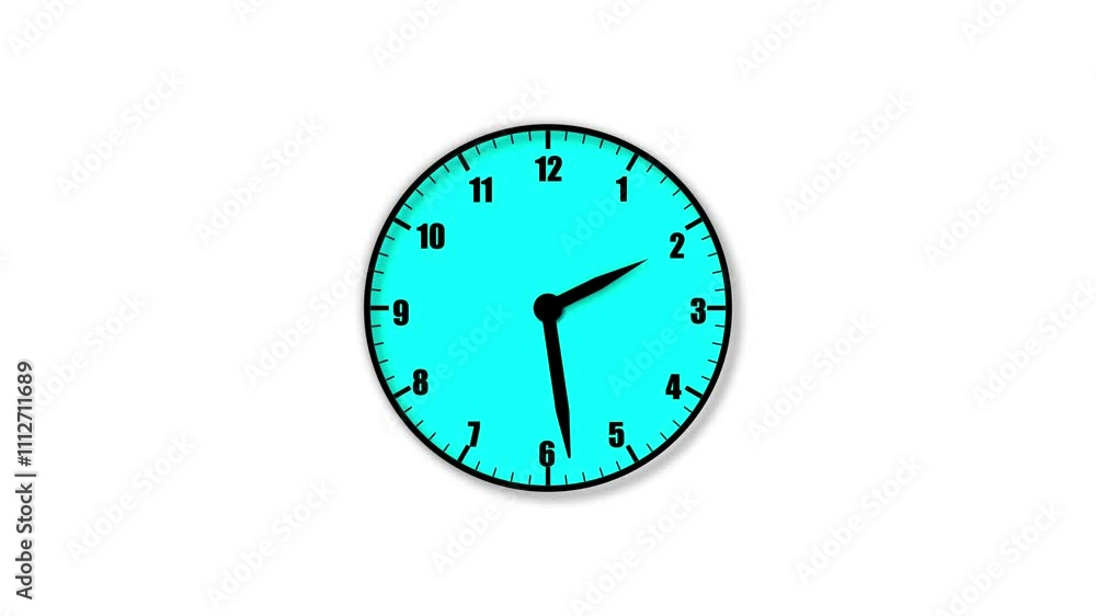 Poster time clock icon for watch design, flat style, timer, wall clock animation counterclockwise.