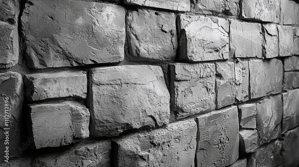 Poster rugged brick wall surface, showcasing a weathered texture with varying brick patterns, rich in chara