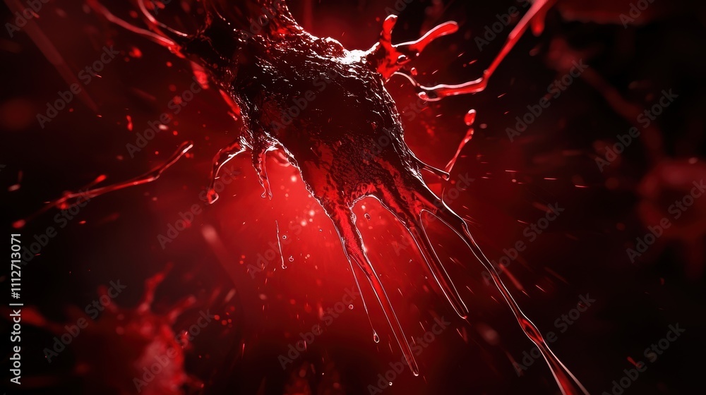 Poster dynamic red liquid splash in dark background for creative projects