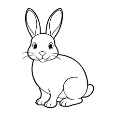 Black and white line drawing of a cute rabbit sitting, with large ears and a friendly expression.