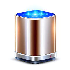 Modern device with glowing blue lights for advanced cleaning technology in a sleek design