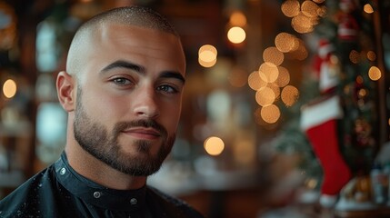 Image of Noticing a reduced price for grooming services the handsome man thinks about visiting for a customized haircut and beard trim