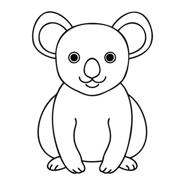 Cute koala coloring page featuring a simple black-and-white outline of a sitting koala with large ears and a friendly expression