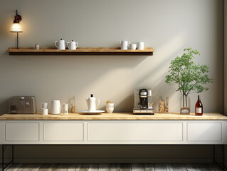 Modern Kitchen Countertop with Coffee Machine and Decor