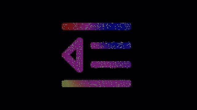 Icon outdent is made up of LED square shapes that shimmer and flicker. There are black dead diodes. In-Out looped. Alpha BW at the end