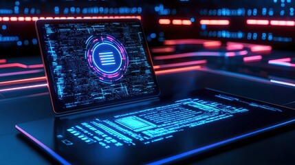 Obraz premium AI process implementation, AI training models running on high-powered servers in a tech environment.