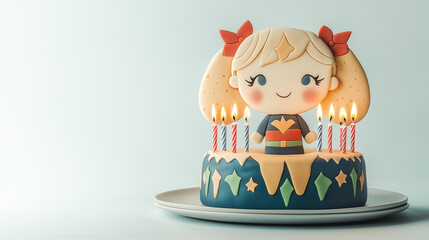 birthday cake with a superhero girl figurine
