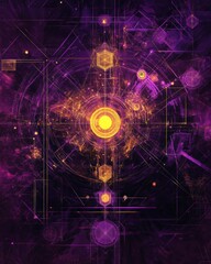 Obraz premium Abstract neon digital explosion with glowing yellow shapes