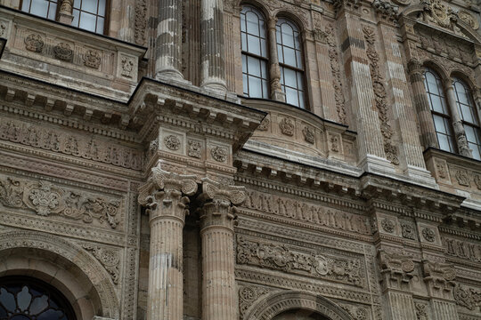 Architectural detail of the Dolmabahçe palace in Istanbul. Built around 1850 it served as the main administrative centre of the Ottoman Empire from 1856 to 1887 and from 1909 to 1922
