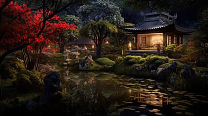Japanese Garden: Natural Relaxation in Serene Decorated Space