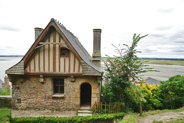 Houses in the medieval village of Mont Saint Michel in Normandy, France