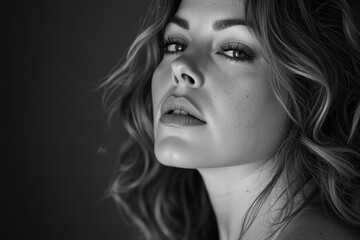 Fototapeta premium A black and white photo of a woman with long hair