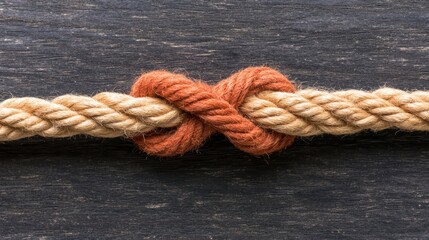 Fototapeta premium Close-up of Twisted Rope with a Distinctive Orange Knot Design