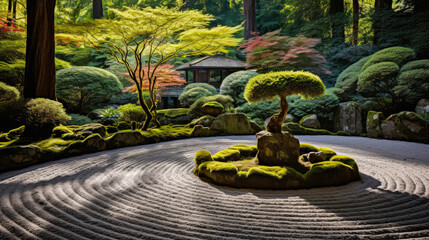 Zen Retreat at a Japanese Resort: 3D Rendered Interior Design Concept with a Medical Mindful Wellness and Tranquil Zen Garden