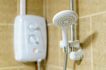 Tankless white water heater with shower head 