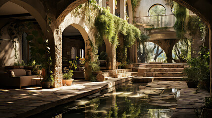 3D render Roman style, Home and Garden background Elegance, Creating antique design of Outdoor Spaces architecture decorate vintage concept