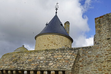 Turret and bastions of Mont Saint Michel Castle in Normandy, France
