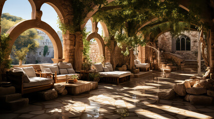 3D render Roman style, Home and Garden background Elegance, Creating antique design of Indoor Spaces architecture decorate vintage concept