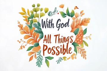 Inspirational floral design 'with god all things possible' - soft color faith art