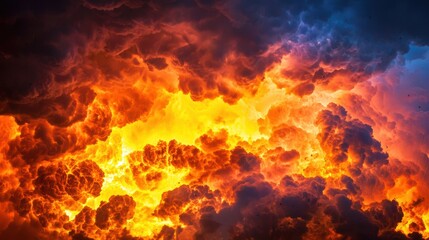 Obraz premium Dramatic Fiery Clouds Illuminating the Dark Sky at Sunset