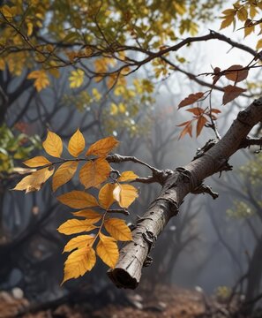 A coloquintes on a branch with dead twigs and leaves, deadwood, coloquintes, forest