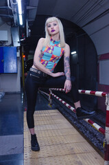 Blond Beauty Rock Style Girl On A Subway Station