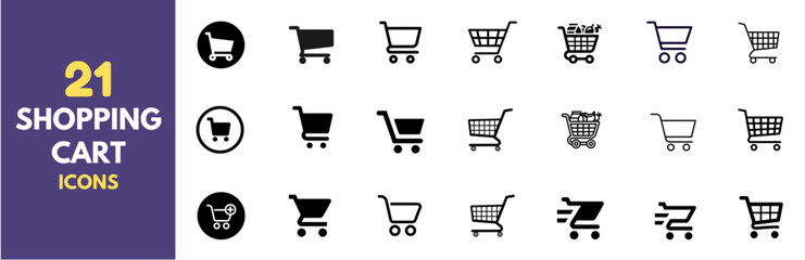 shopping cart icons set for web and UIUX design. Vector objects isolated on a white background, Shop cart icon set, buy and sale symbol. Full and empty shopping cart. Shopping basket icon sign 