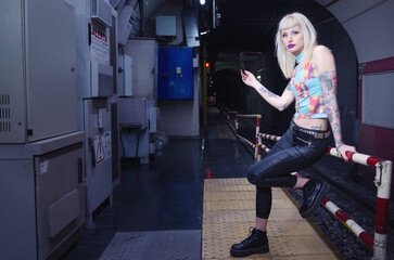 Blond Beauty Rock Style Girl On A Subway Station